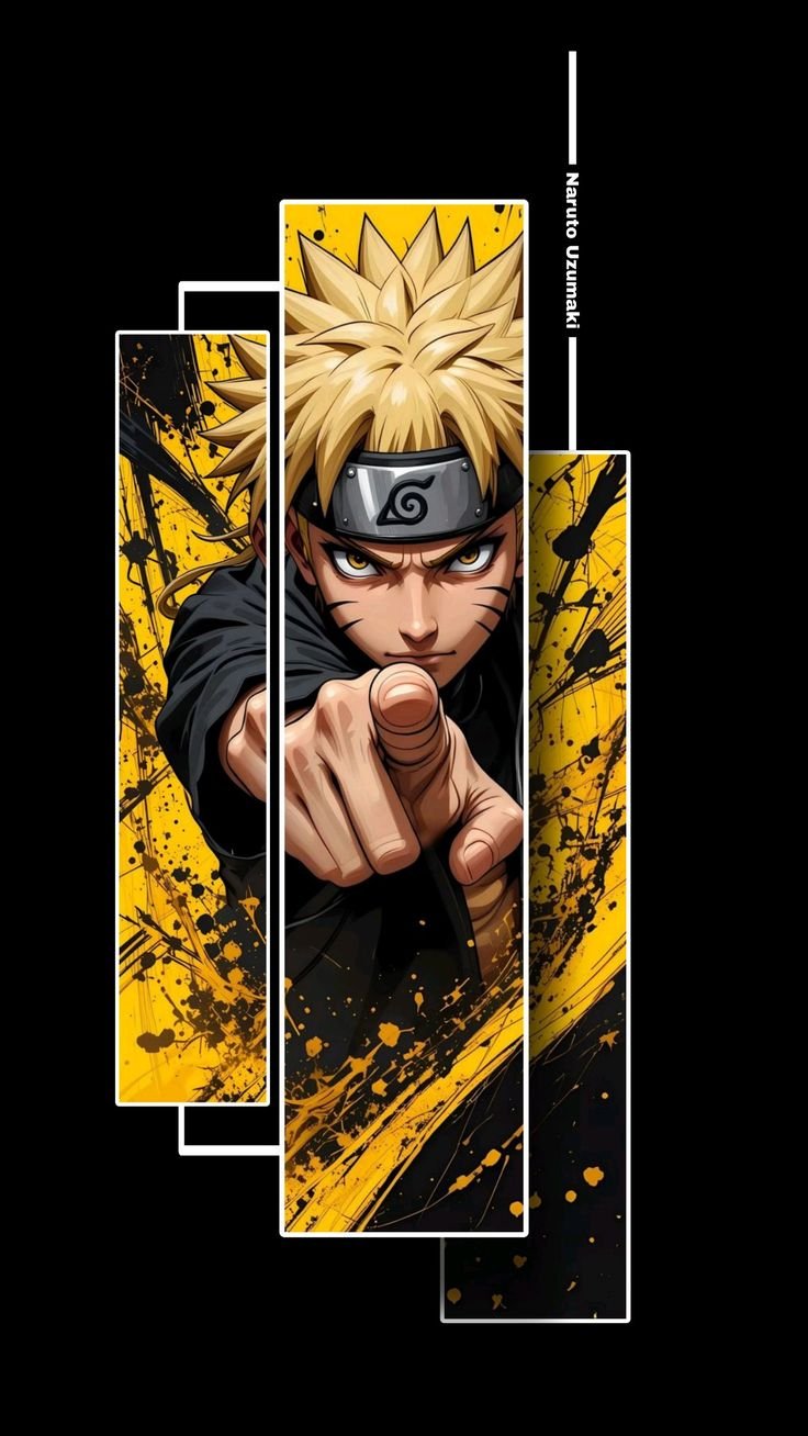 Naruto Pointing Panels — dark high-contrast scene, portrait composition
