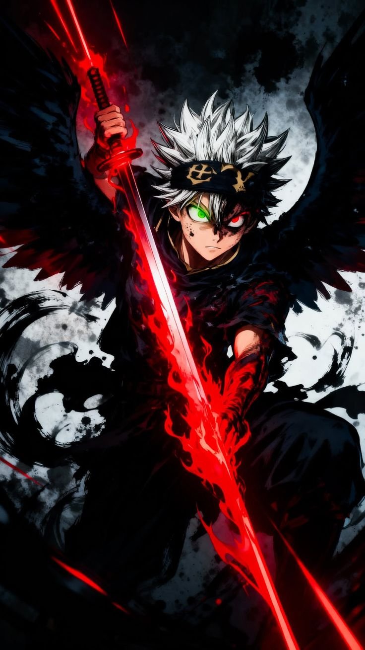 Asta Demon Form Red Sword — dark high-contrast scene, portrait composition