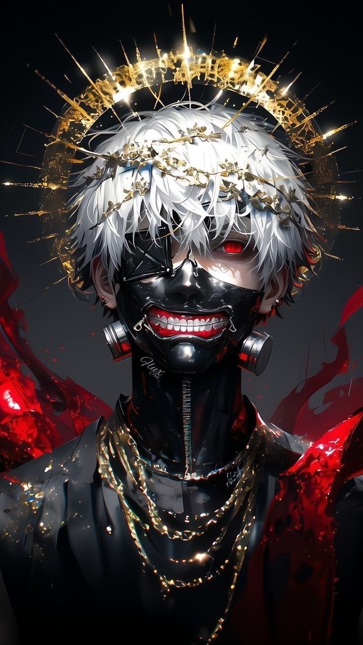Kaneki Ghoul Halo Mask — dark high-contrast scene, portrait composition