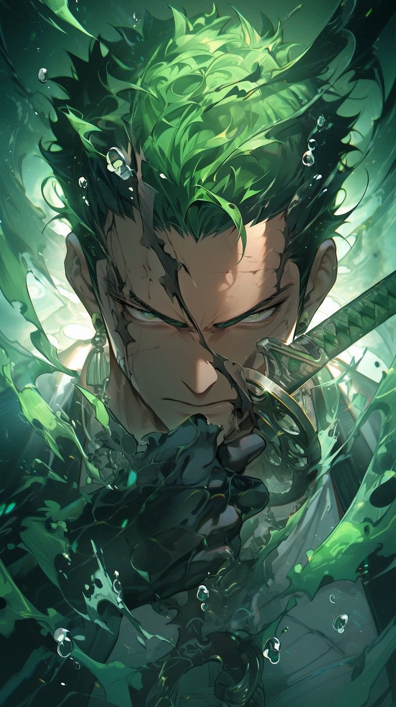 Zoro Green Energy Aura — portrait composition