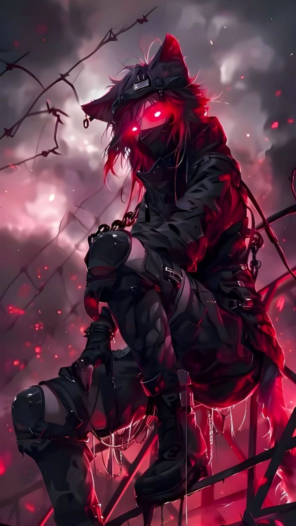Red Eyed Techwear Girl — portrait composition