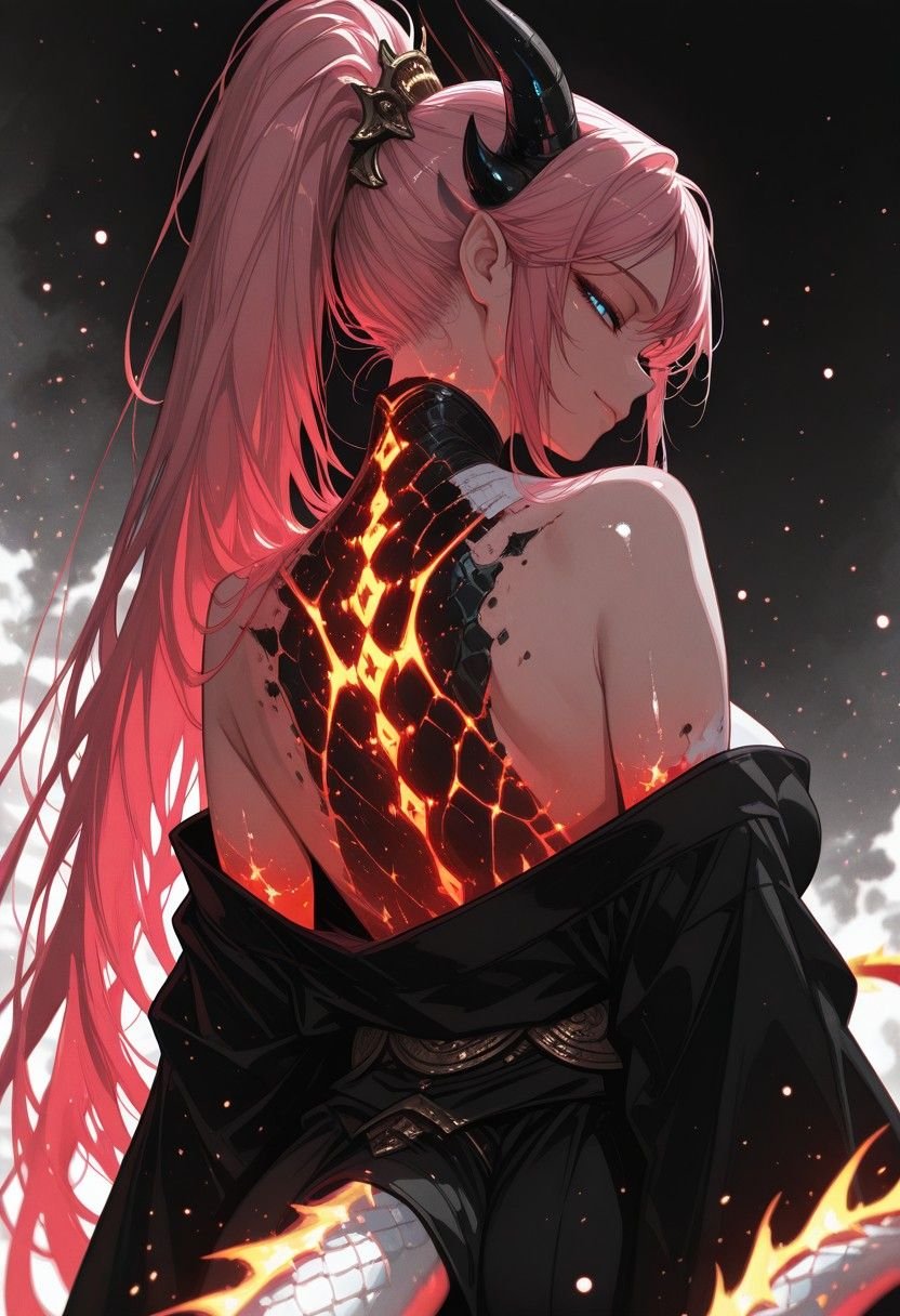 Lava Spine Demon Girl — portrait composition