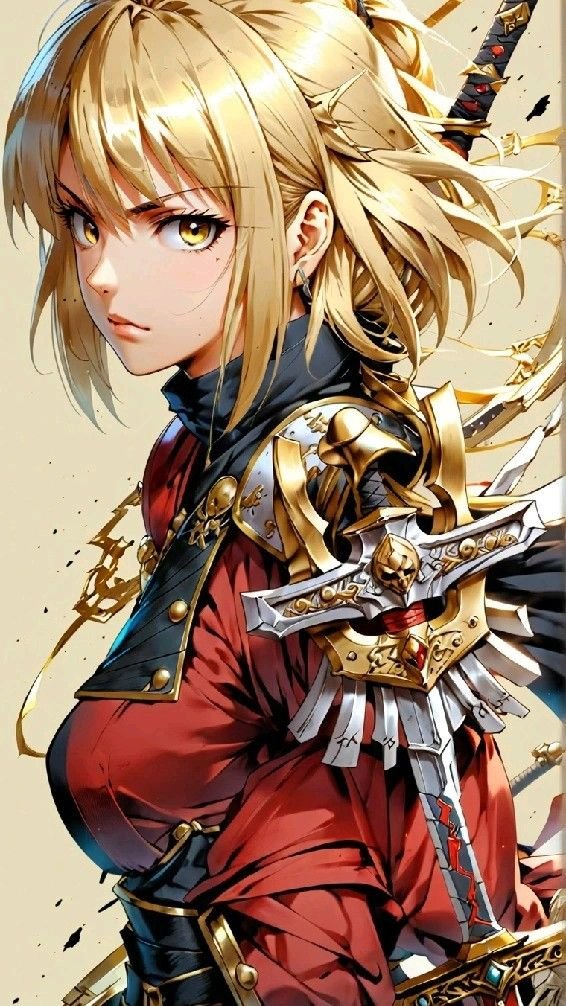 Blonde Armored Sword Girl — portrait composition