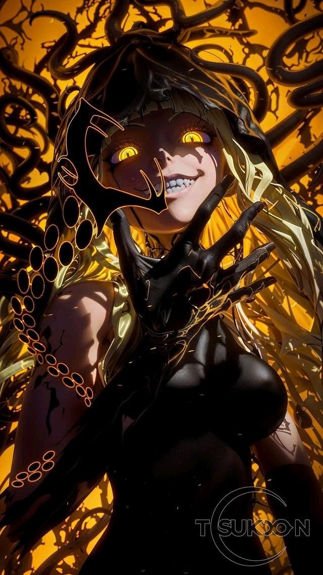 Golden Eyes Demon Girl — portrait composition